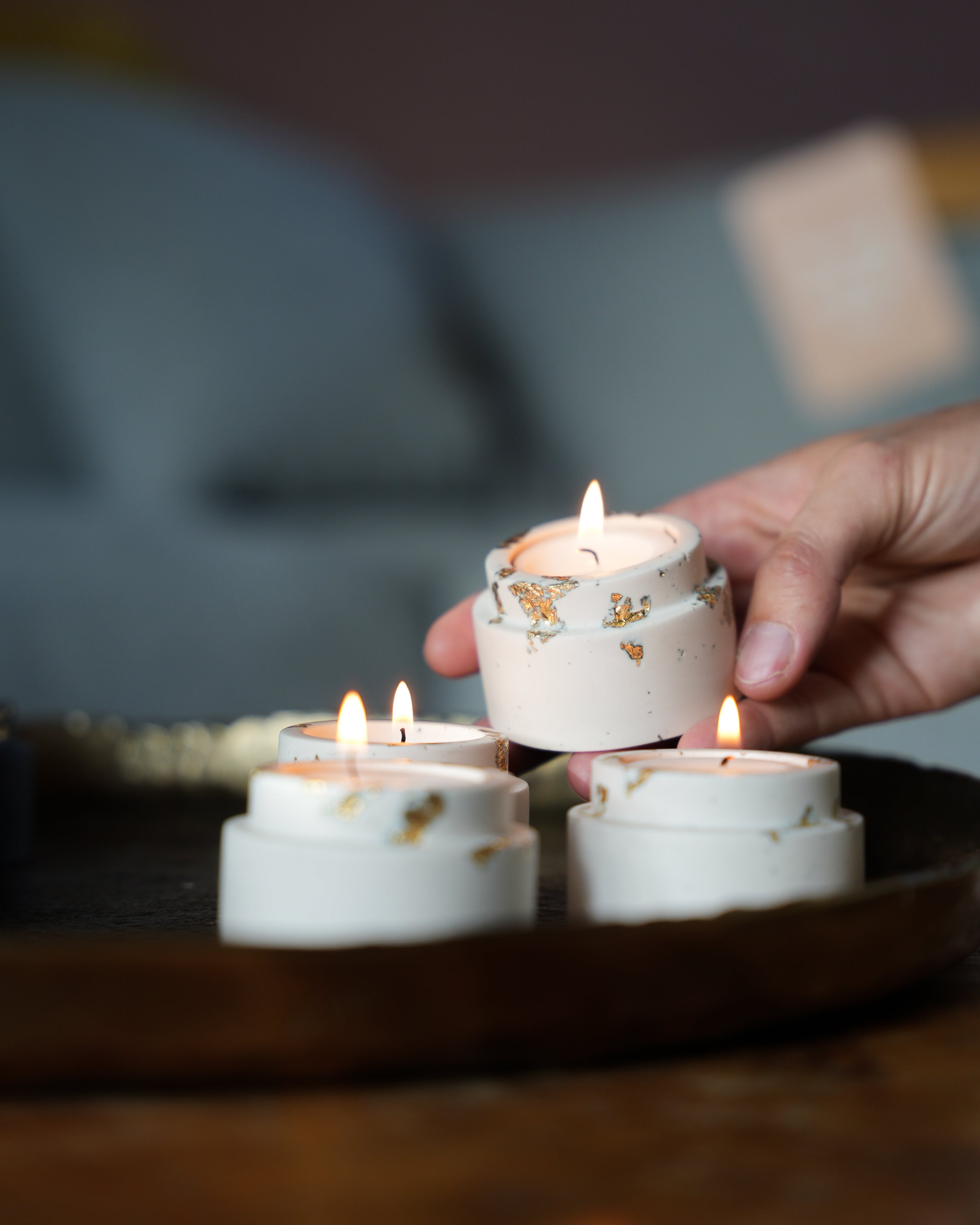 Candle holder white/gold