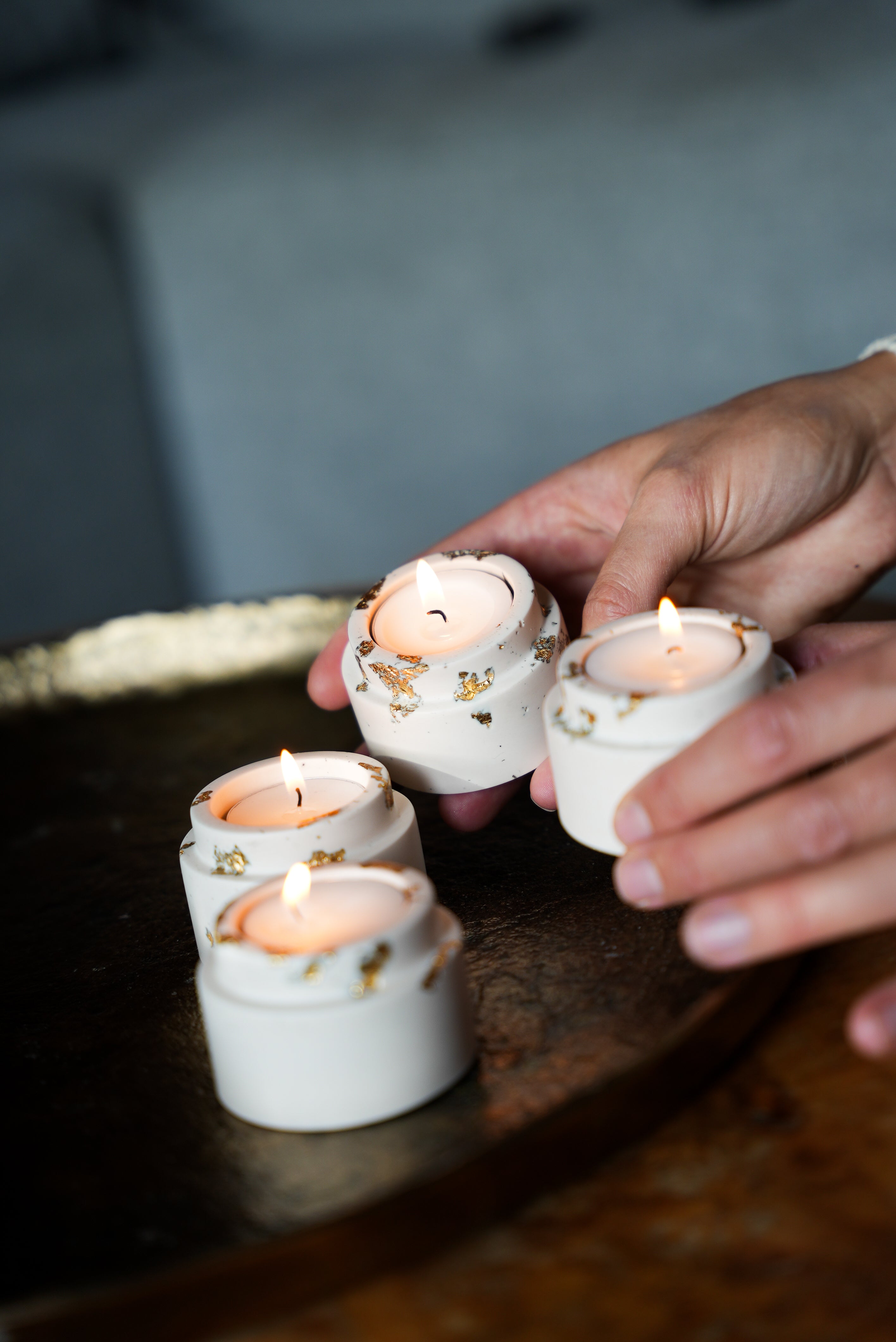 Candle holder white/gold