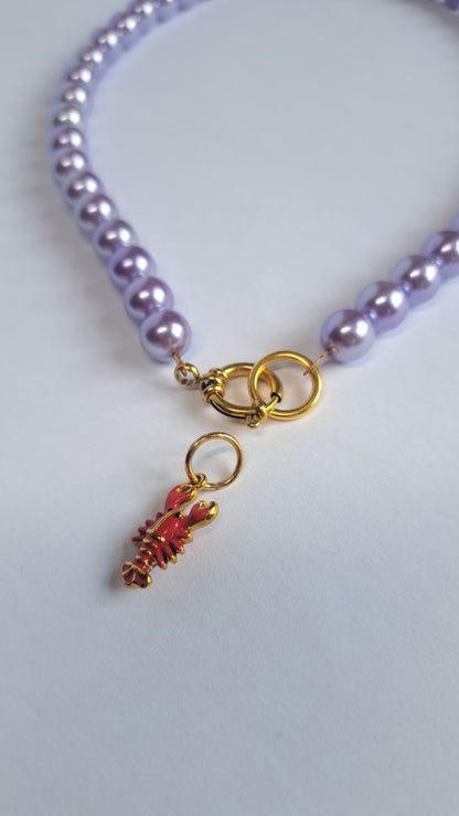 Paarse parelketting met kreeft bedel 2-WAY