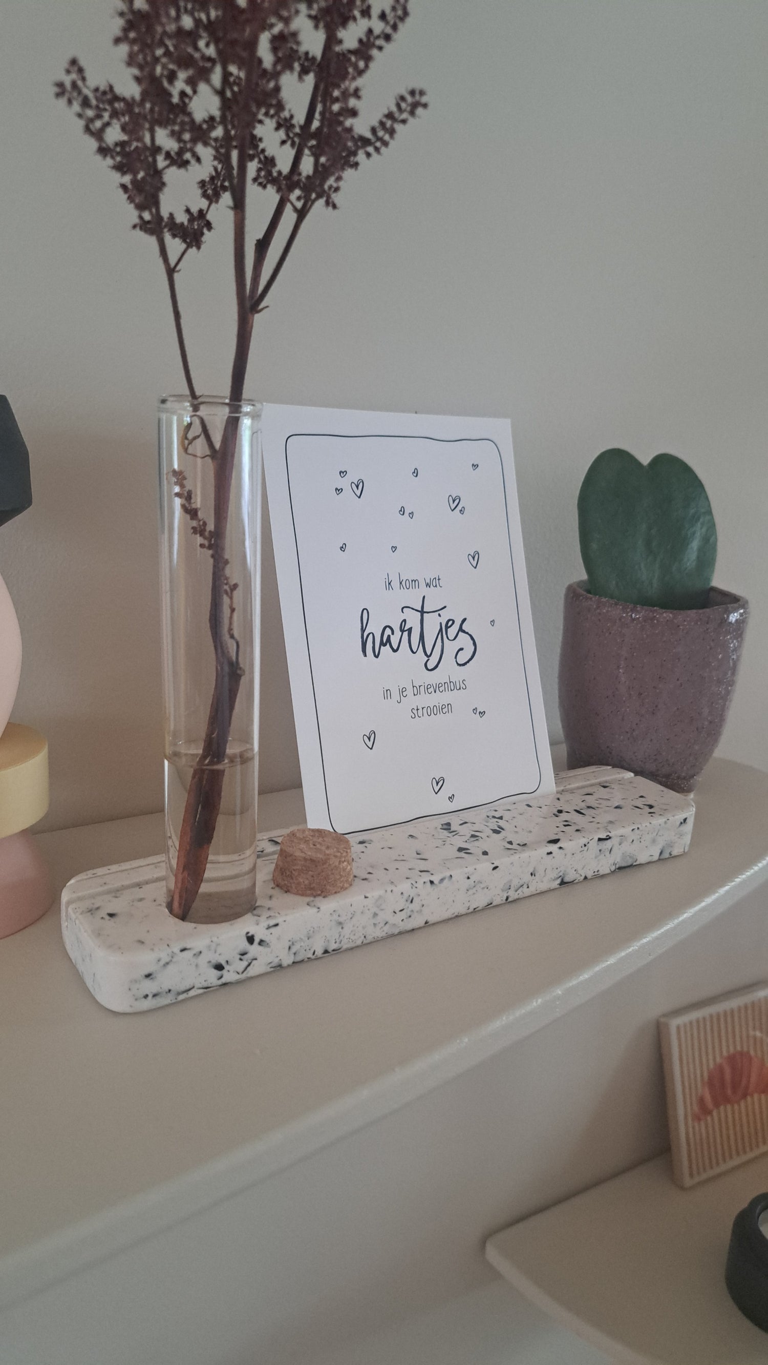 Kaartenhouder terrazzo wit zwart